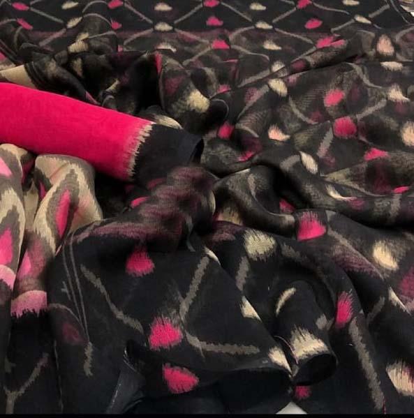 Radiant Pure Linen Black Colored Casual Printed Saree