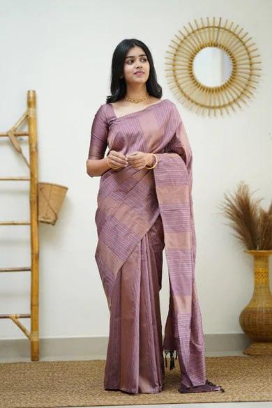 Silk Magenta Rose Gold  Weaved Thread and Zari Saree