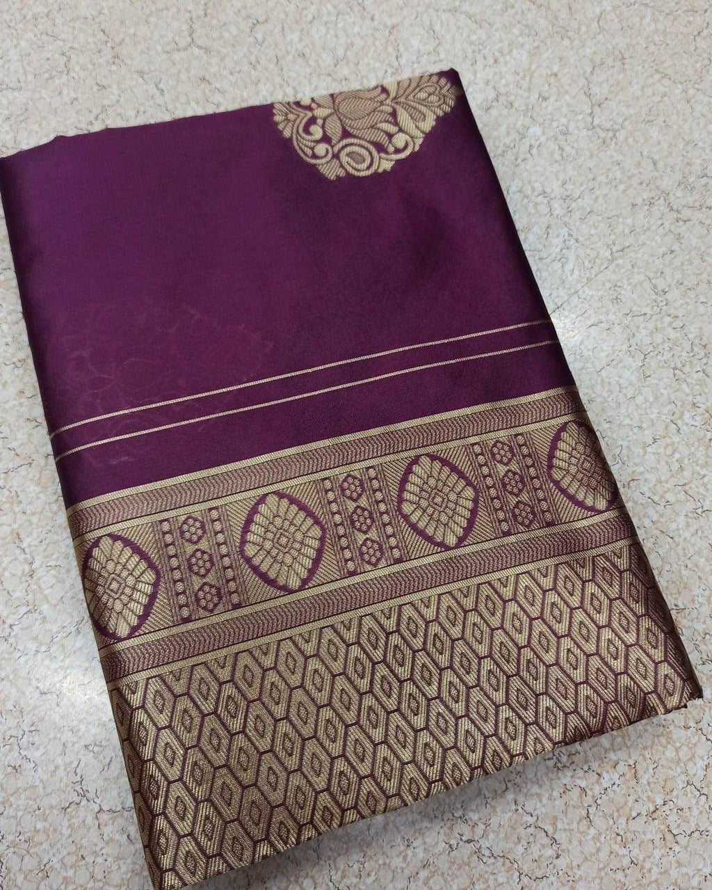 Wine Banarasi Soft Silk Saree